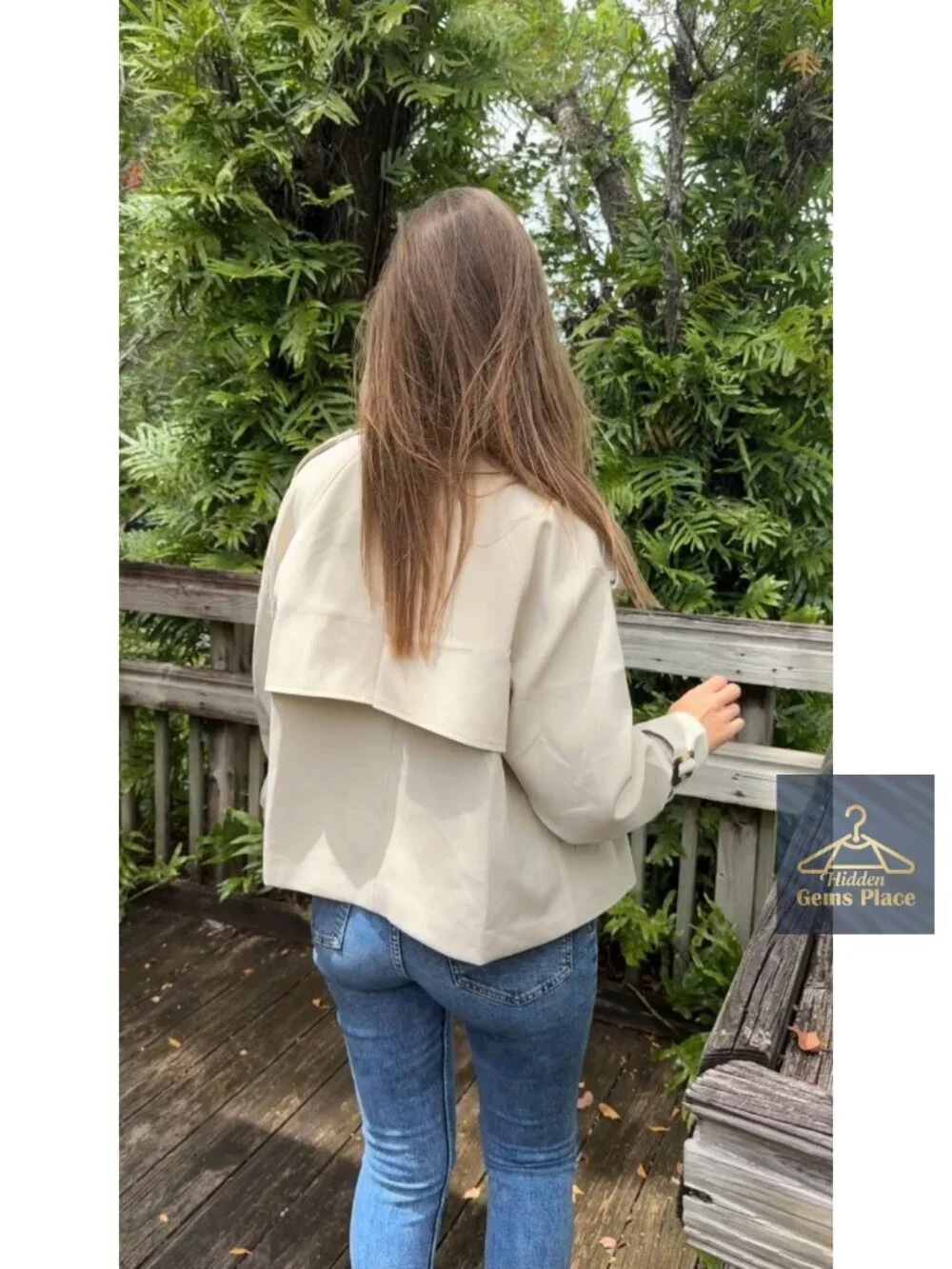 Women's Cropped Double Breasted Trench Coat 100% Polyester Lapel Windbreaker